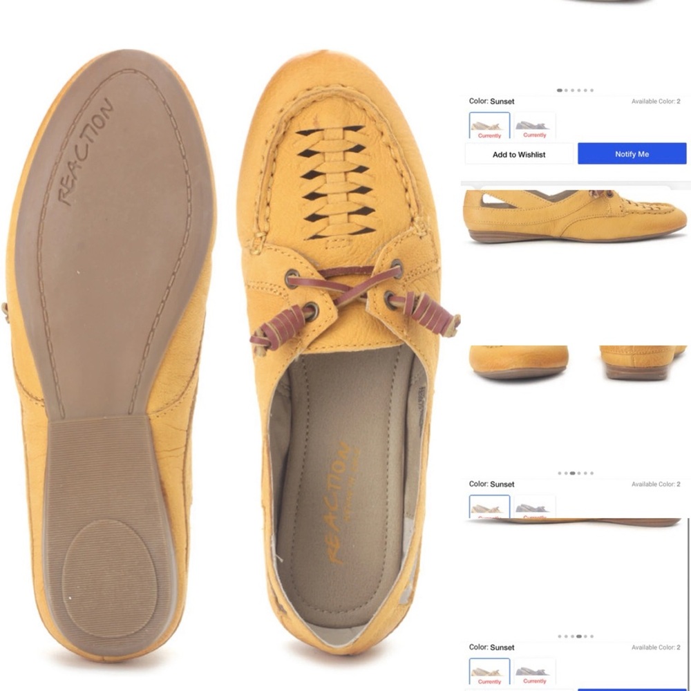 Kenneth Cole Reaction Ball-ways Loafers - Yellow Leather Flats Size 8